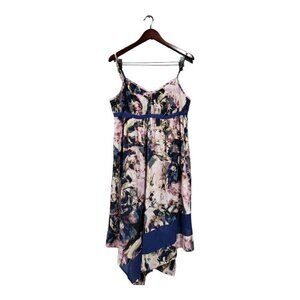 Simply Vera Wang Blue Pink Asymmetrical Dress Geometric Abstract Sleeveless PXL